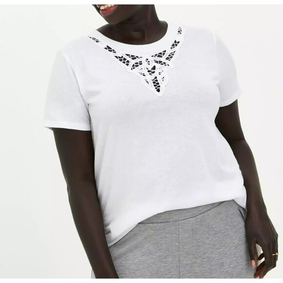 torrid Tops - Torrid White T-Shirt Size 2 2X Plus Short Sleeve Crochet Lace Inset Top NWT